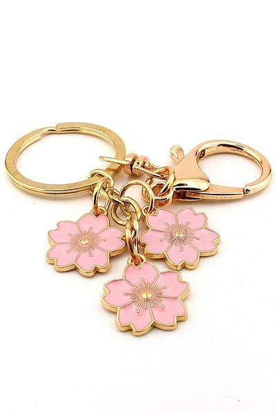 Solfera Pink Flower Dangle Metal Keychain Bag Ornament Charm Kc387