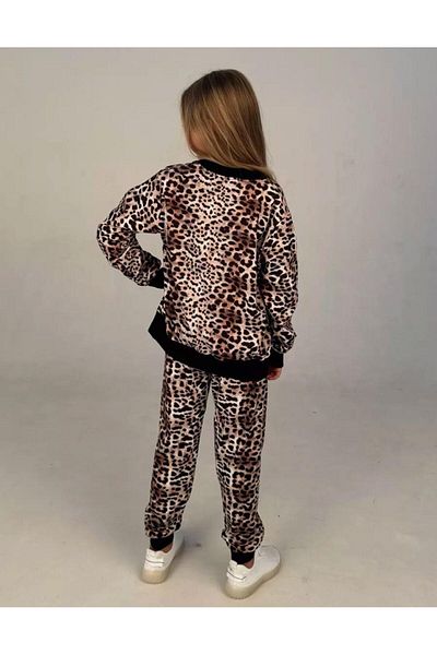 LİLLYPİCCA Girl's Leopard Patterned 3-Piece Set - Cardigan - T-Shirt - Pants - Size Chart Available in Pictures