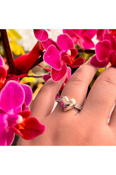 Aslı Gold Silver Color Stone Heart Ring
