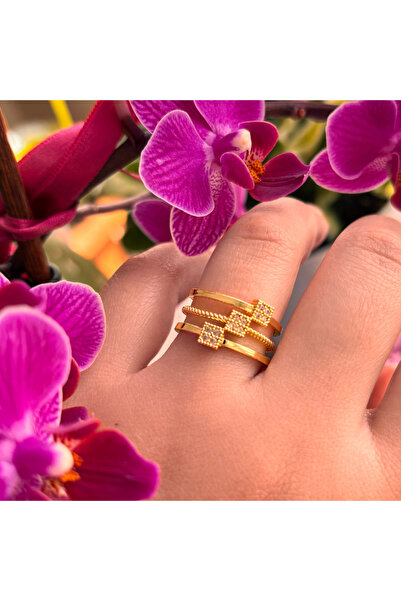 Aslı Gold Gold Color Minimal Square Stone Ring