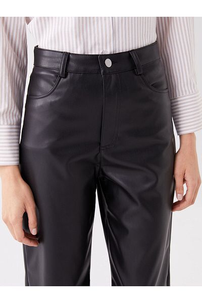 LC Waikiki Regular Waist Tight Fit Plain Leather Look Women's Trousers