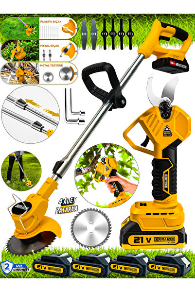 Graizer S-21 V Çelik Şanzuman 4 Akülü Ot Çim Çayır Kesme Biçme Makinesi Dal A...