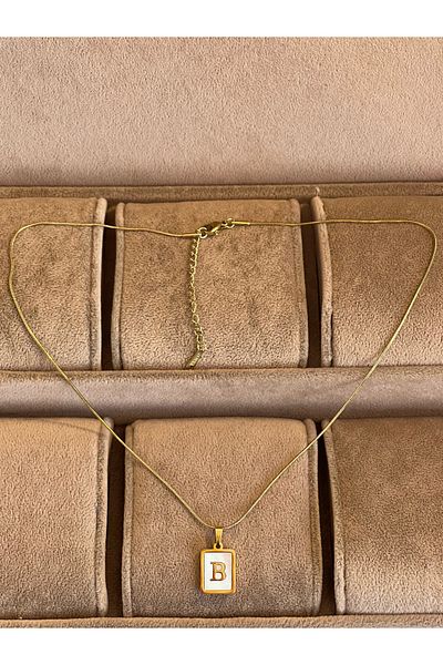 Rupen Kraft 316 L Surgical Steel Moire Plate B Letter Steel Necklace Stainless No Tarnish