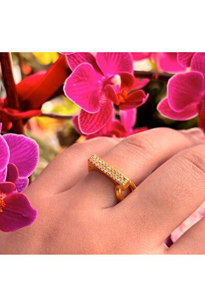 Aslı Gold Gold Color Rectangular Stone Adjustable Ring