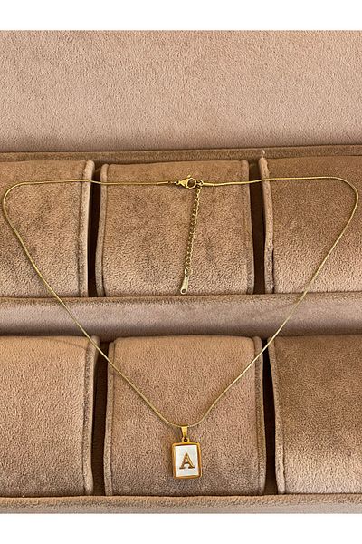 Rupen Kraft 316 L Surgical Steel Moire Plated a Letter Steel Necklace Stainless Tarnish Free