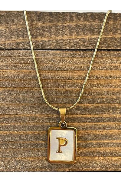 Rupen Kraft 316 L Surgical Steel Moire Plate P Letter Steel Necklace Stainless Tarnish Free