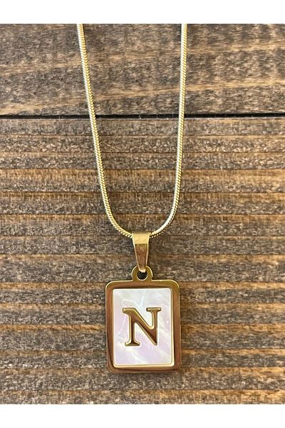 Rupen Kraft 316 L Surgical Steel Moire Plate N Letter Steel Necklace Stainless Tarnish Free