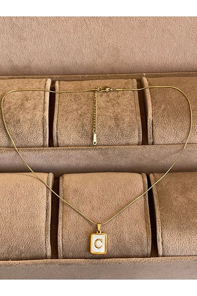 Rupen Kraft 316 L Surgical Steel Moire Plate C Letter Steel Necklace Stainless No Tarnish