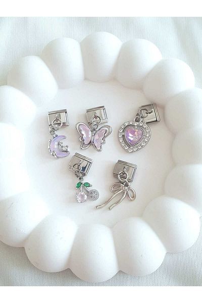 bijoux uniques Italian Charm with Ribbon&Cherry&Heart&Butterfly&Moon Figures