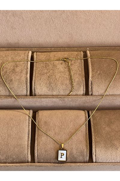 Rupen Kraft 316 L Surgical Steel Moire Plate P Letter Steel Necklace Stainless Tarnish Free