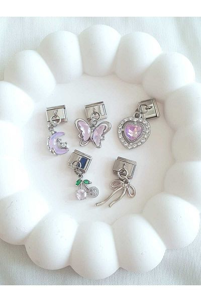 bijoux uniques Italian Charm with Ribbon&Cherry&Heart&Butterfly&Moon Figures