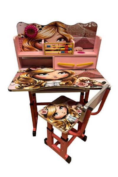 Sultan Desk and chair set, for children, wood and metal, +2 years, Girl print