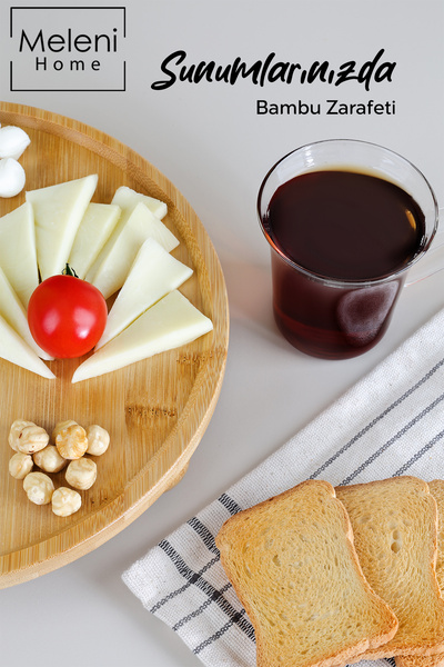 Home Yuvarlak Bambu Sunum Tabağı - Ayaklı Sunumluk Kek Kurabiye Pasta Servis Sunum Standı 27 cm