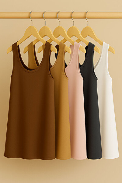 EFFE 5 Adet Pamuklu Suprem Penye Askılı Bluz