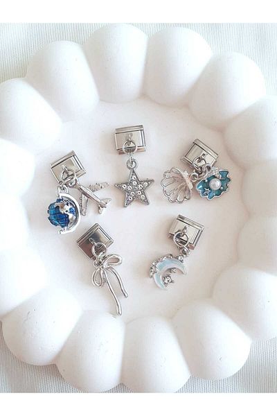 bijoux uniques Italian Charm with Airplane & World & Star & Seashell & Ribbon & Moon Figures