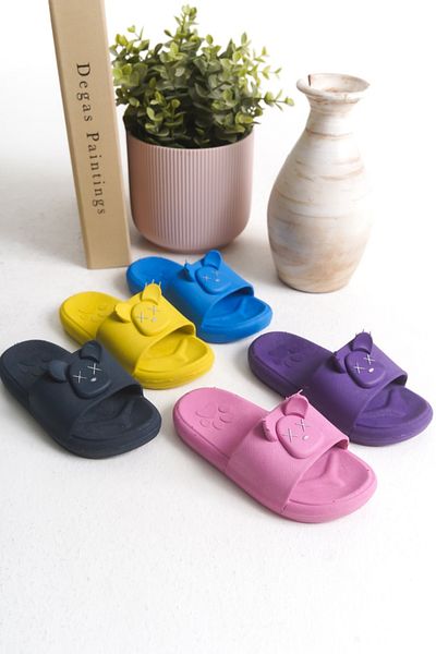 Büşra Çetin Daily Non-Slip Sole Animal Embossed Patterned Yellow Children's Slippers