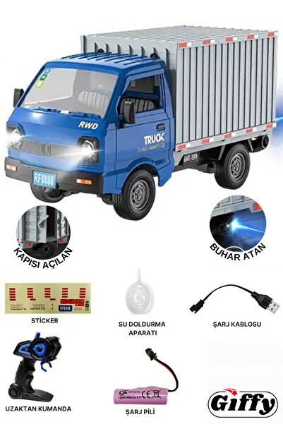 giffy Uzaktan Kumandalı RC Kamyonet ,Buhar Atan, Şarjlı, Ses Efektli, Işıklı, Kapıları Açılan, 2.4 GHZ