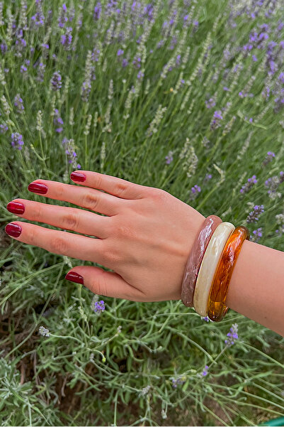 MODA طقم أساور عظام مكونة من 3 قطع (بني، بيج، كريمي)