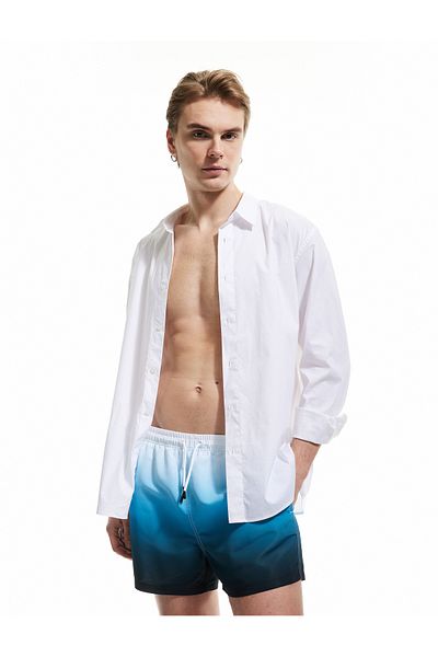 Koton New Season Oversize Patterned Pocketed Waist Lace-Up Swim Shorts