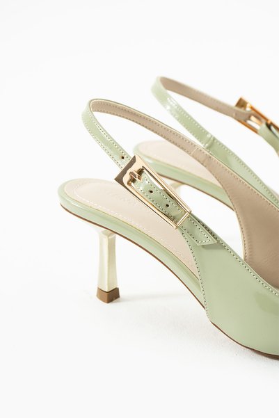 Siena Shoes Gaia Women's Heel Detailed Short Heeled Shoes Water Green Patent Leather
