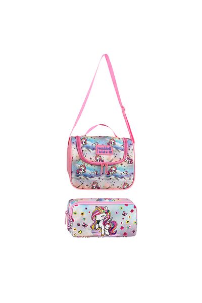 Niss Store Licensed New Unicorn Kindergarten Backpack, Thermal Nutrition and Pen Holder Triple Set