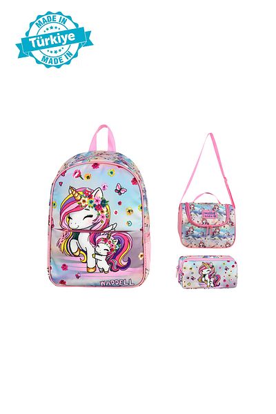 Niss Store Licensed New Unicorn Kindergarten Backpack, Thermal Nutrition and Pen Holder Triple Set