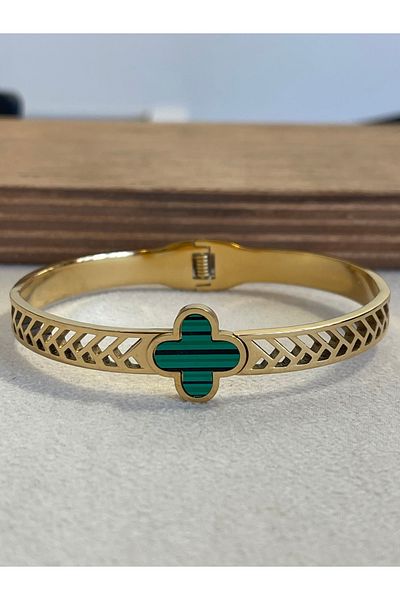Rupen Kraft 316 L Surgical Steel Green Enamel Stainless Tarnish Steel Handcuff Bracelet