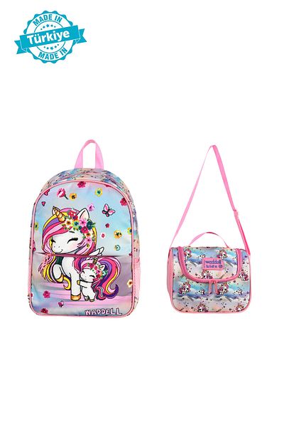 Niss Store Licensed New Unicorn Patterned Kindergarten Backpack and Thermal Lunch Bag