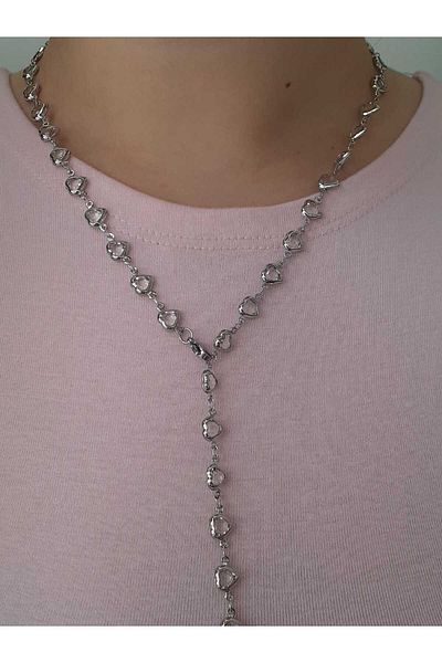 bijoux uniques Steel Silver Heart Y Necklace
