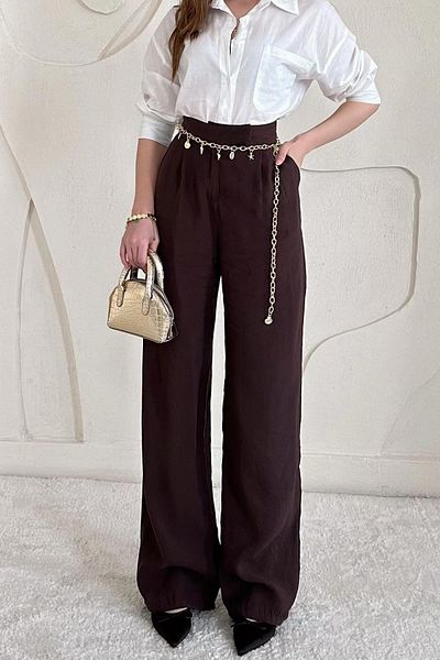 Elbee Fashion Woman High Waist Pleated Palazzo Trousers