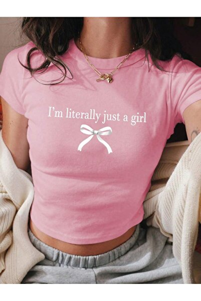 OVER HEAD Tricou Crop pentru femei cu panglică I'm Literally Just A Girl Prin...