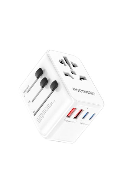 MOOGMAX 5-in-1 Universal 100W Power Adapter - Compatible with US and European Plugs, 2 USB-A Ports and 3 Type-C Ports