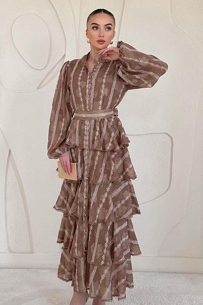 Elbee Fashion Woman Μακρύ φόρεμα Flounce