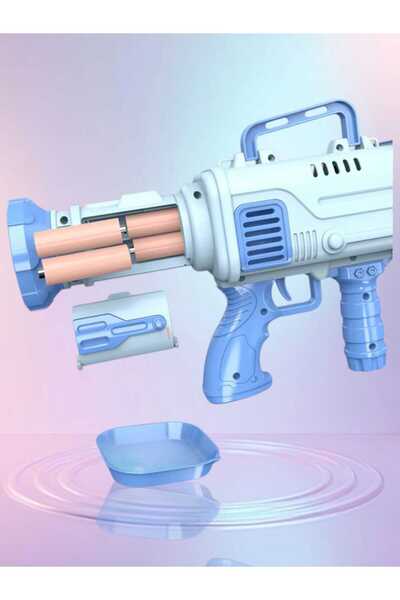 OEM Pistol Electric cu Baloane de sapun , 32 Gauri, Automat, Tavita +Solutie baloane, Albastru,3+