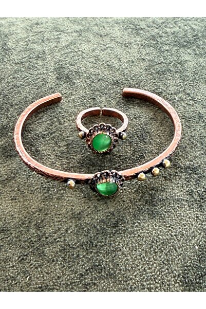 Erişim Bakırhanem Sebe Home Copper Stone Ring Bracelet Set No4