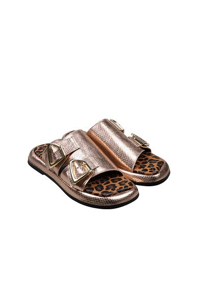 Lady Mia Elera Genuine Leather Women's Slippers with Buckle Detail