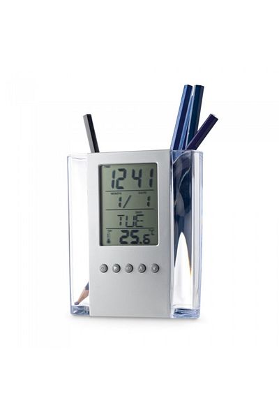 dalimag Decorative clock, pen holder, alarm, thermometer, simple model, gray, 95 x 118 x 50 mm