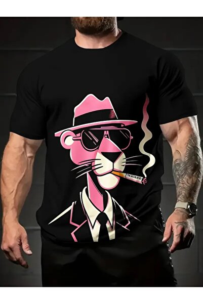 PERISENSE تي شيرت أسود للجنسين للنساء/الرجال مطبوع عليه رقبة دائرية وأكمام قص...