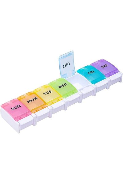 Generic 7 Day Pill Organizer, Large Push Button Weekly Pill Box For Pills/Vitamin/Fish Oil/Supplements - Rai