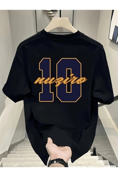 PERISENSE تي شيرت أسود للجنسين للنساء/الرجال مطبوع عليه رقبة دائرية وأكمام قص...