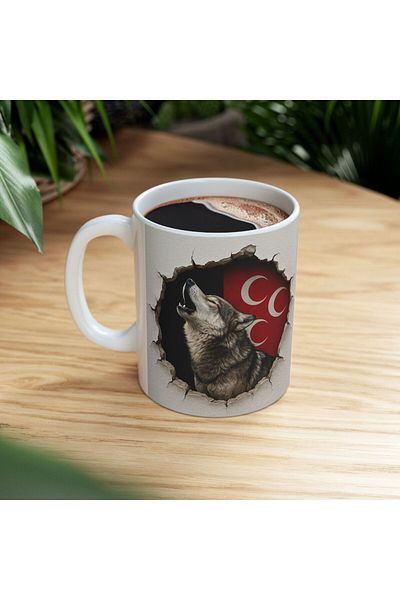 sıradışıhediyem Üç Crescent Mug Cup White Wolf Mug Cup Gift for Friend Gift for Lover 3 D Looking Mug