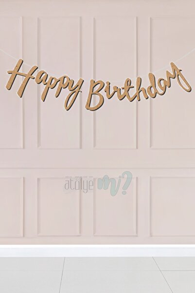 Atölye Mi Kraft Happy Birthday El Yazısı Kaligrafi Banner Doğum Günü Duvar Süsü