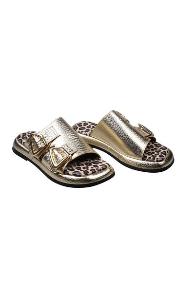 Lady Mia Elera Genuine Leather Women's Slippers with Buckle Detail