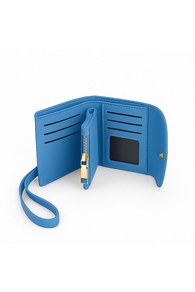 zetus Portofel albastru pentru femei și suport card cu curea de mână