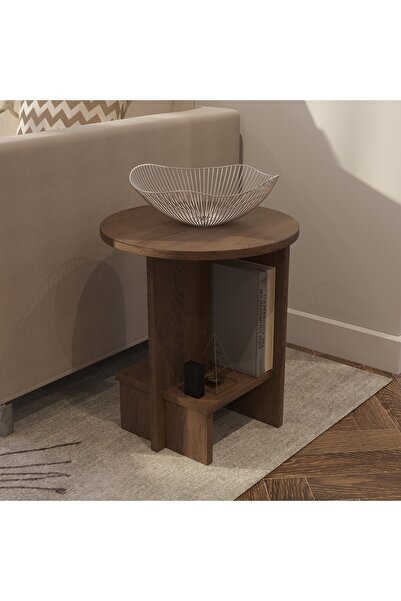 Misinko Halven Yan Sehpa | 41 cm - Raflı Ceviz Renkli