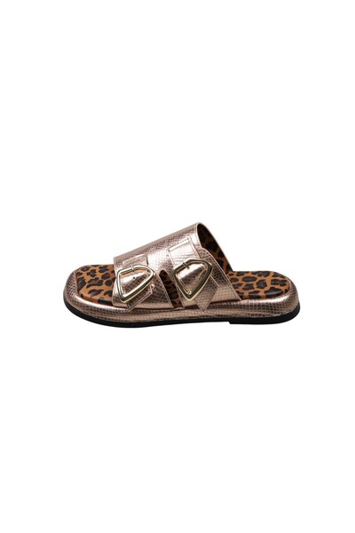 Lady Mia Elera Genuine Leather Women's Slippers with Buckle Detail