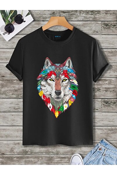 YRN COLLECTION تي شيرت أسود للجنسين للنساء/الرجال مطبوع عليه رقبة دائرية وأكم...