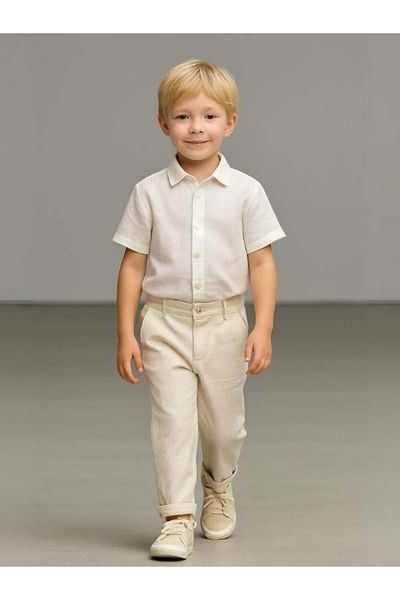 RG Boy's Elastic Waist Linen Double Leg Trousers