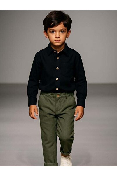 RG Cămașă sport cu mânecă lungă din bumbac și in pentru băiat