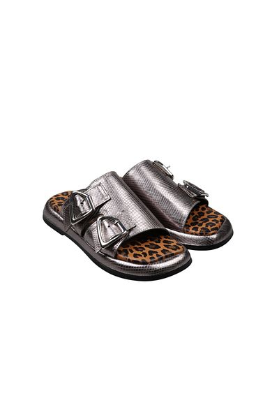 Lady Mia Elera Genuine Leather Women's Slippers with Buckle Detail